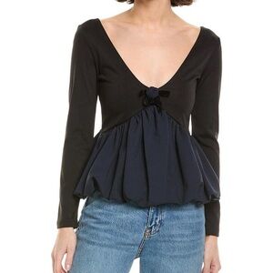 Zara Black and Navy V-Neck Blouse